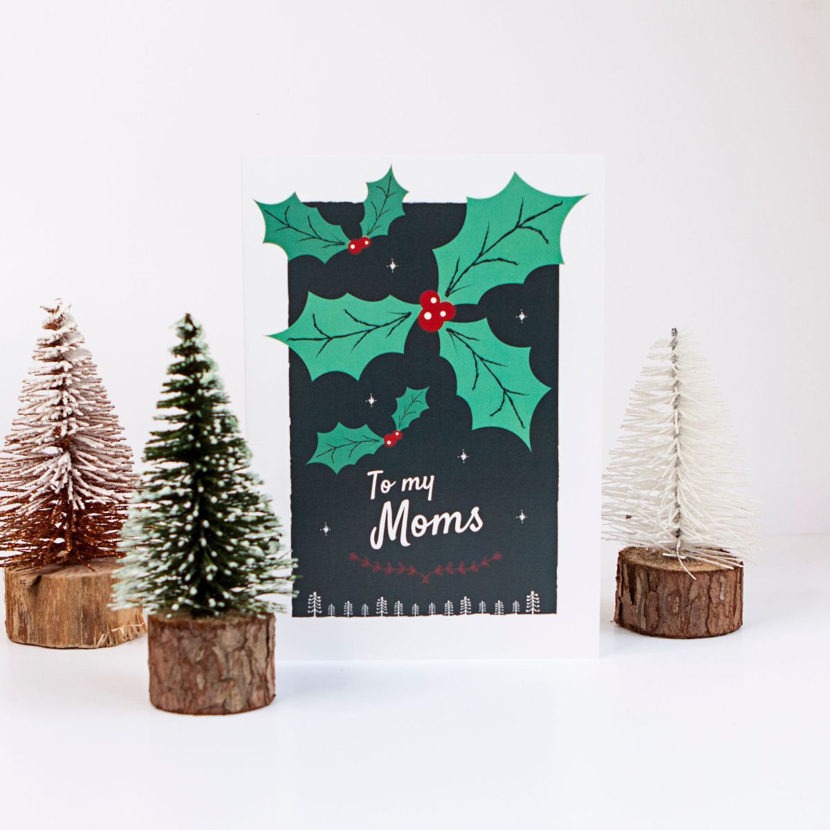 Holly Christmas Card for Two Lesbian Moms