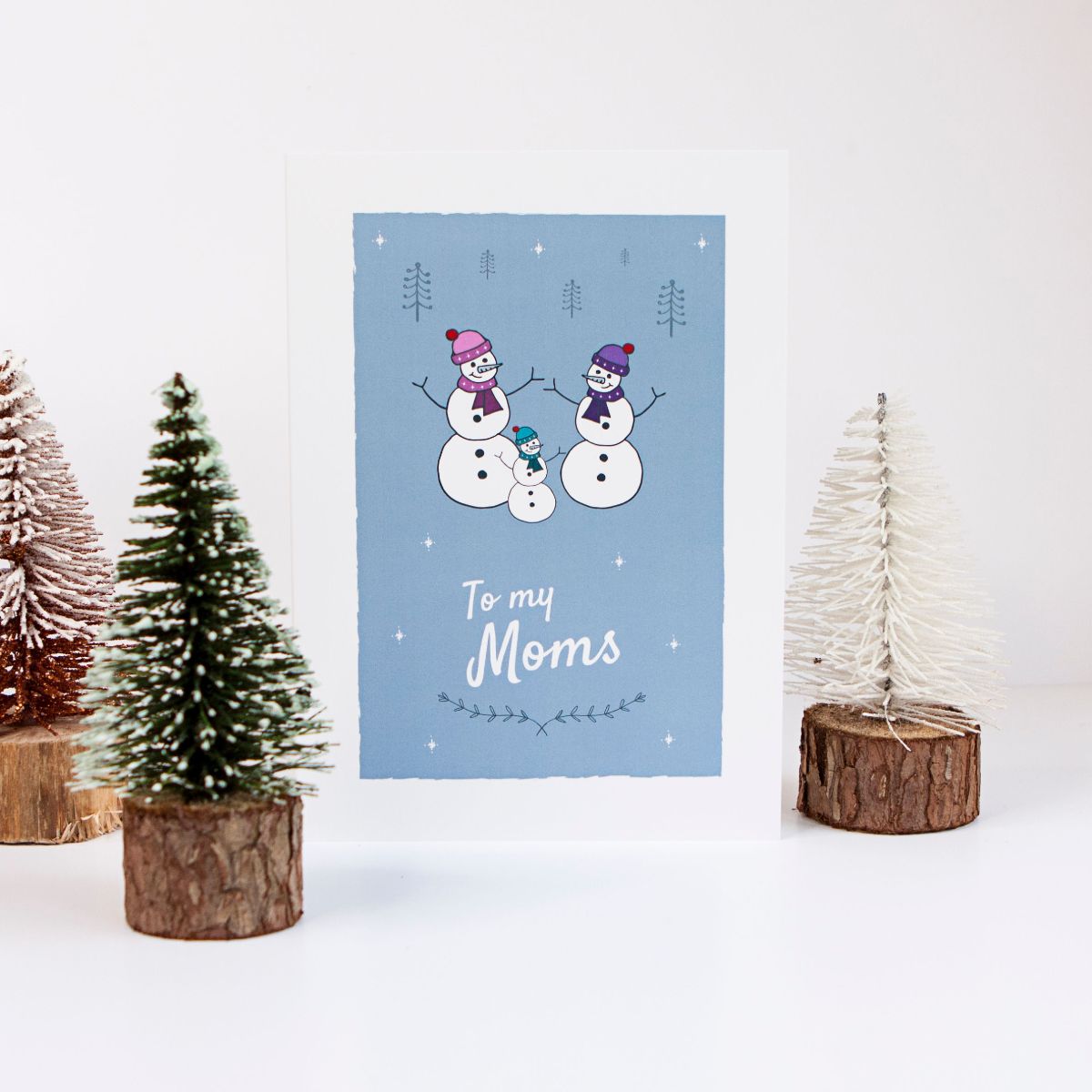 Snowmen Design Christmas Card for Two Moms