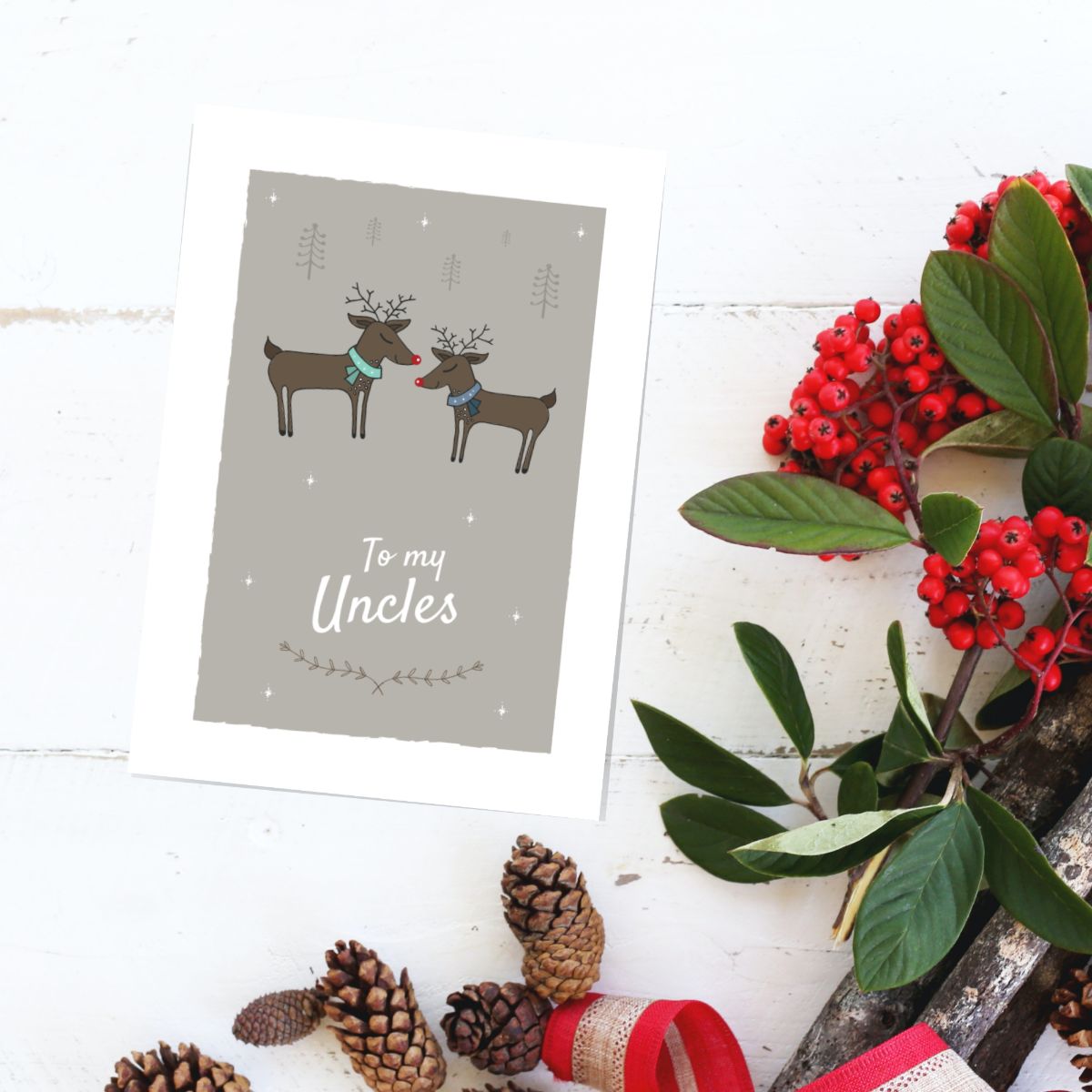 reindeer christmas card for two gay uncles