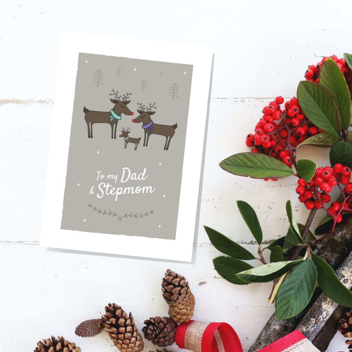 Dad and Stepmom Christmas Card Reindeer Design