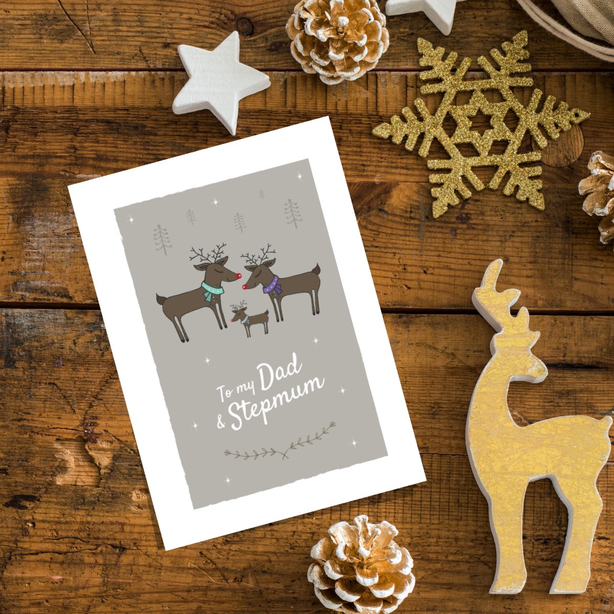 Dad and his Wife Christmas Card Reindeer Design