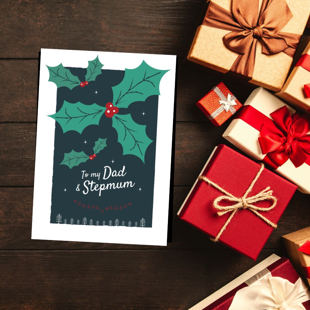 Dad and Wife Christmas Card Holly
