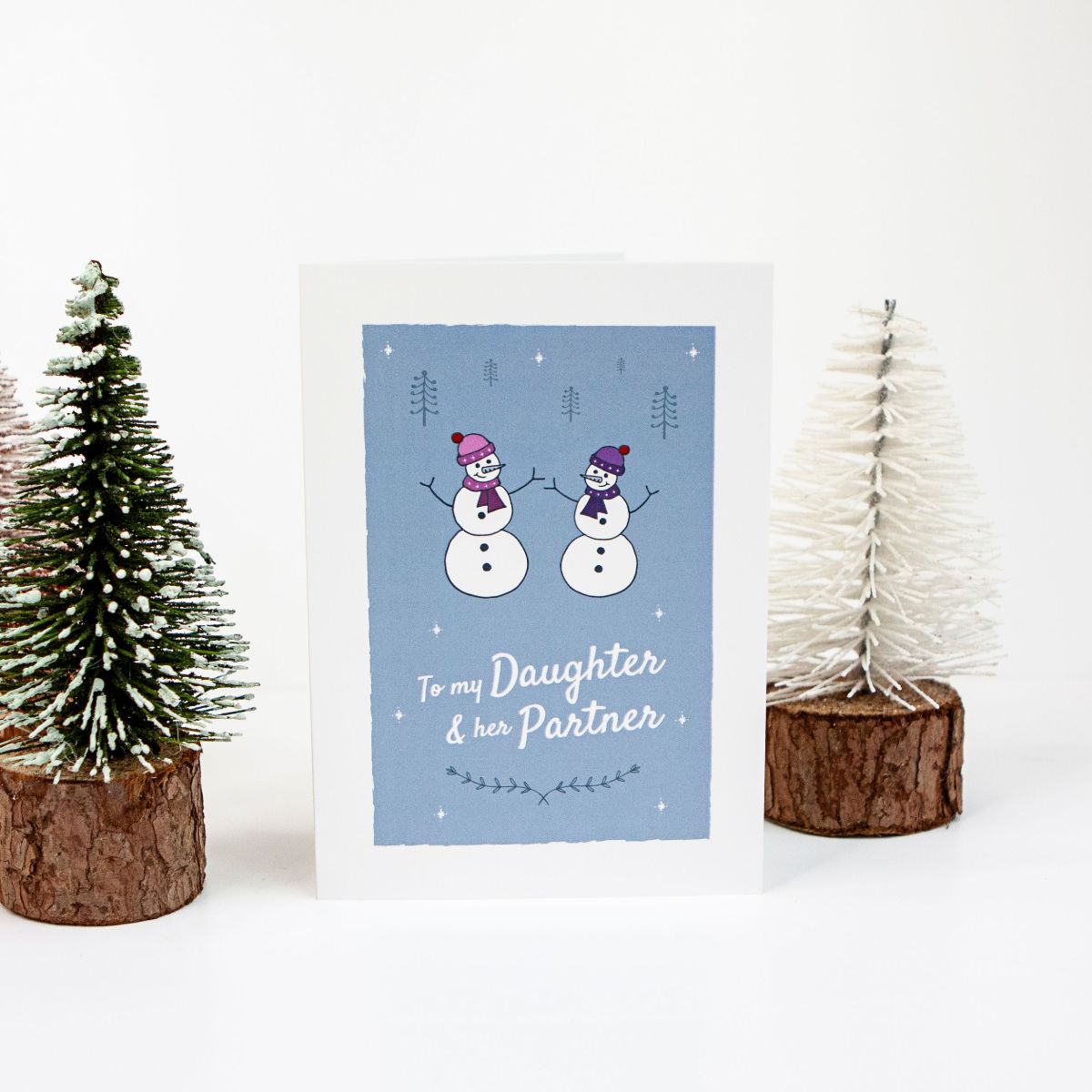 Blue Snowmen Christmas Card for Lesbian Daughter