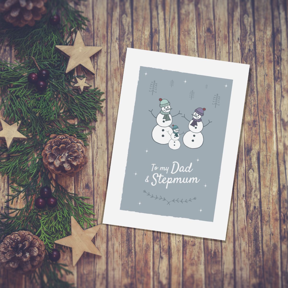 Dad and Stepmum Christmas Card Snowmen Design