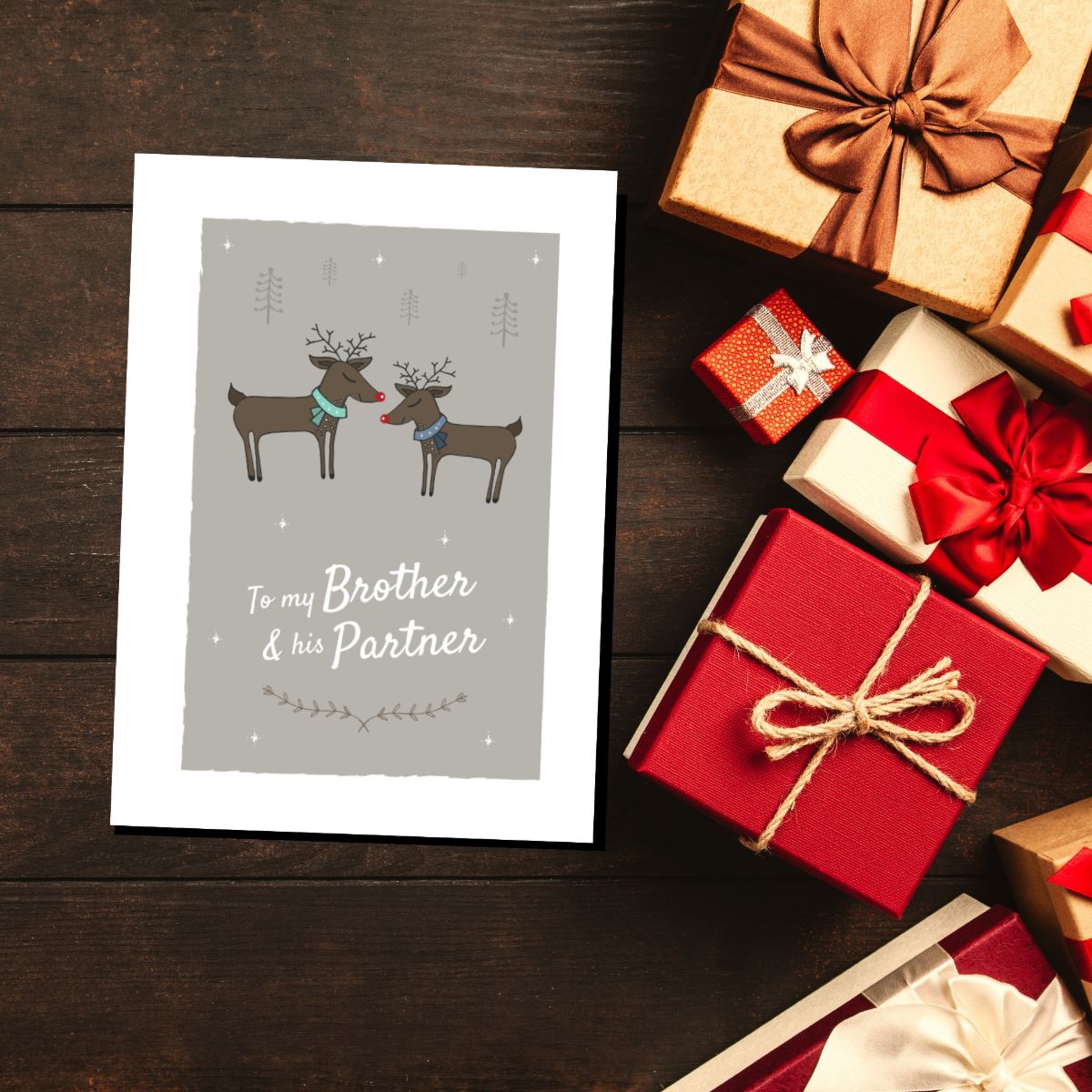 Reindeer Design Christmas Card for Gay Brother