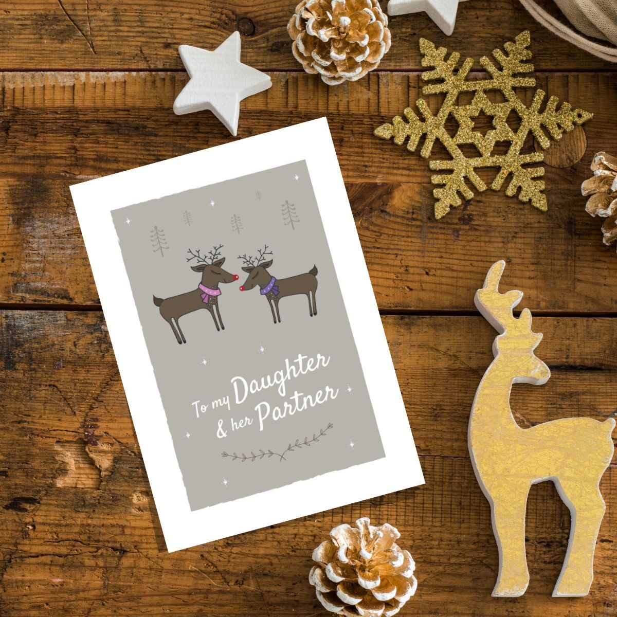 Reindeer Design Daughter and Partner Card for Christmas