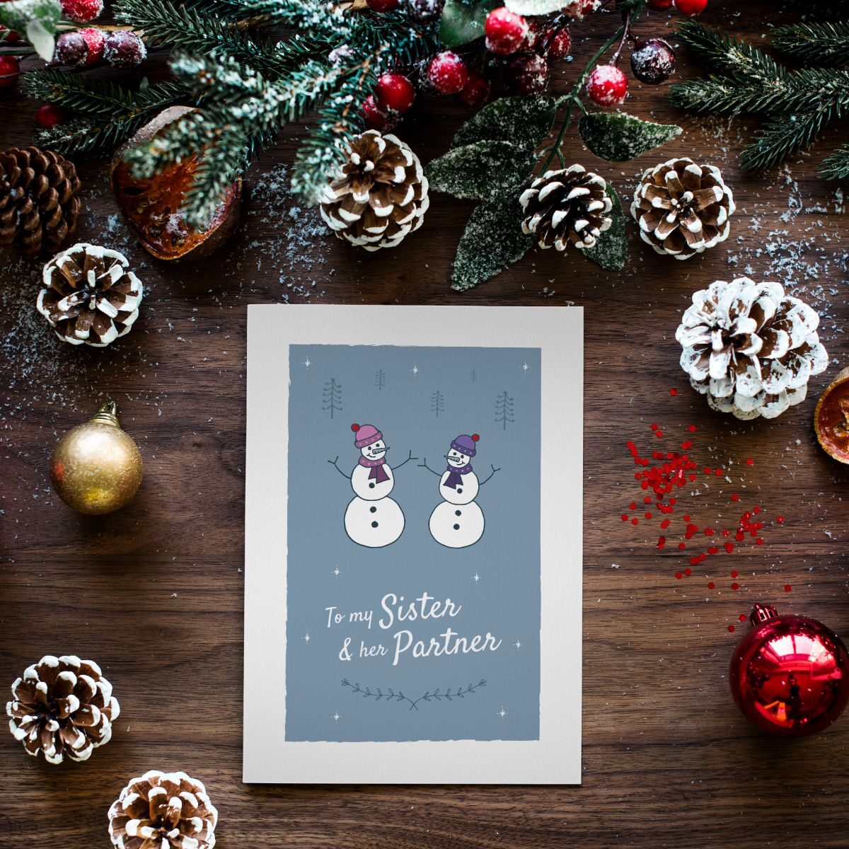 Christmas Greetings Card Snowmen for my Lesbian Sister