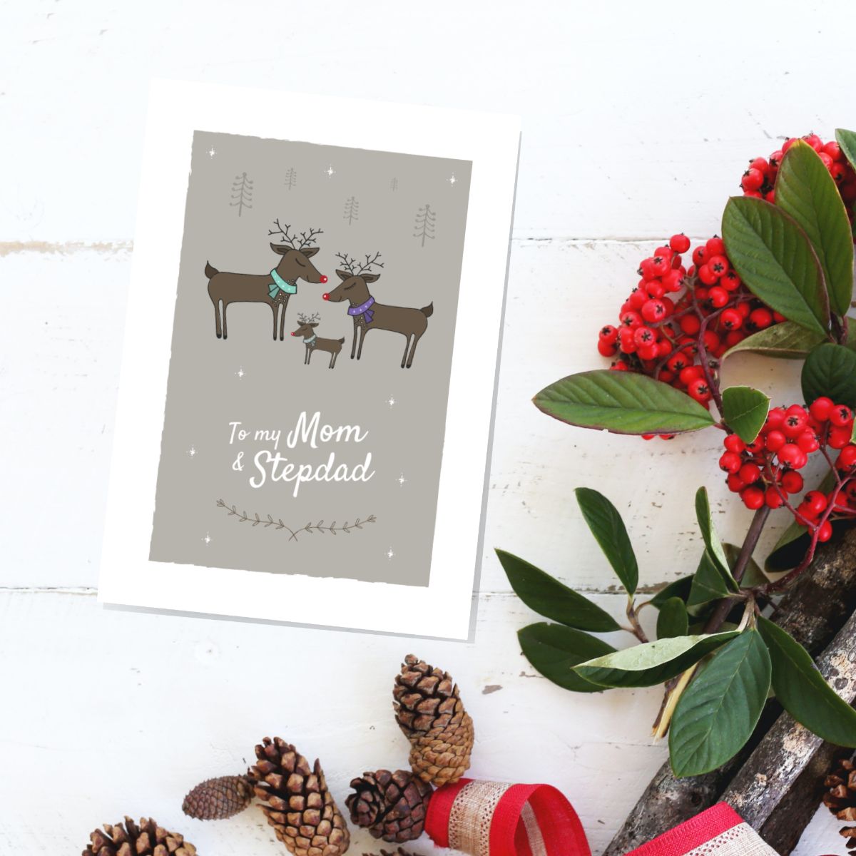 Reindeer Christmas Card for Mom and Stepdad
