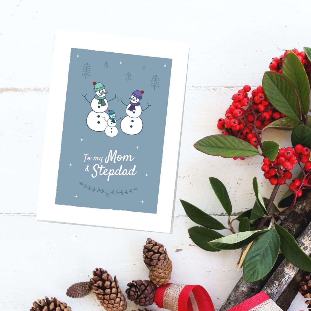 Snowmen Christmas Greetings Card for Mom and Stepdad