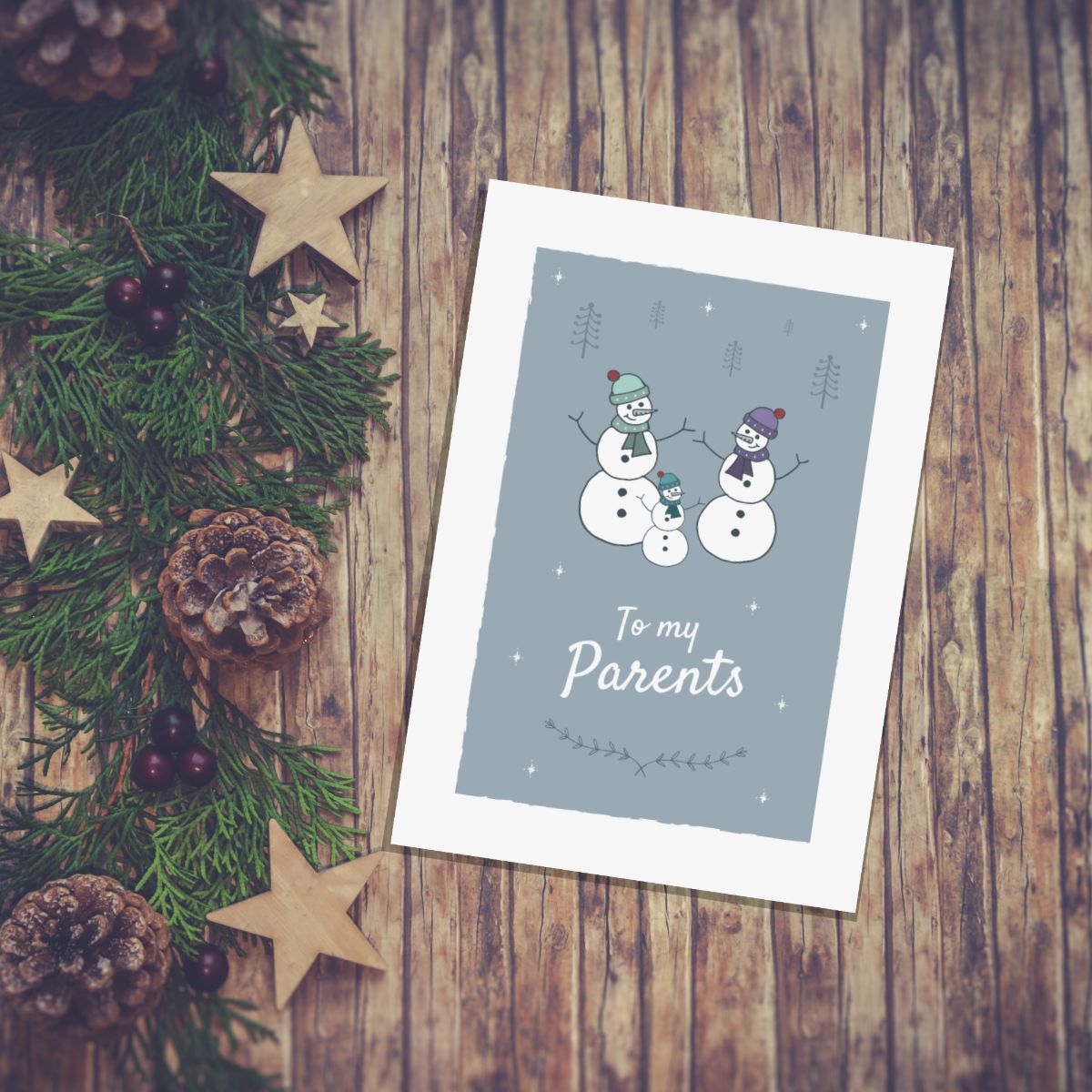 Christmas Card for Two Parents Snowmen