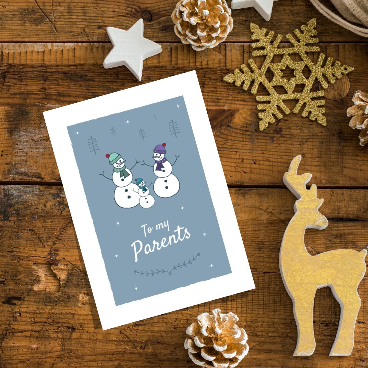 Unisex Parents Christmas Card Snowmen