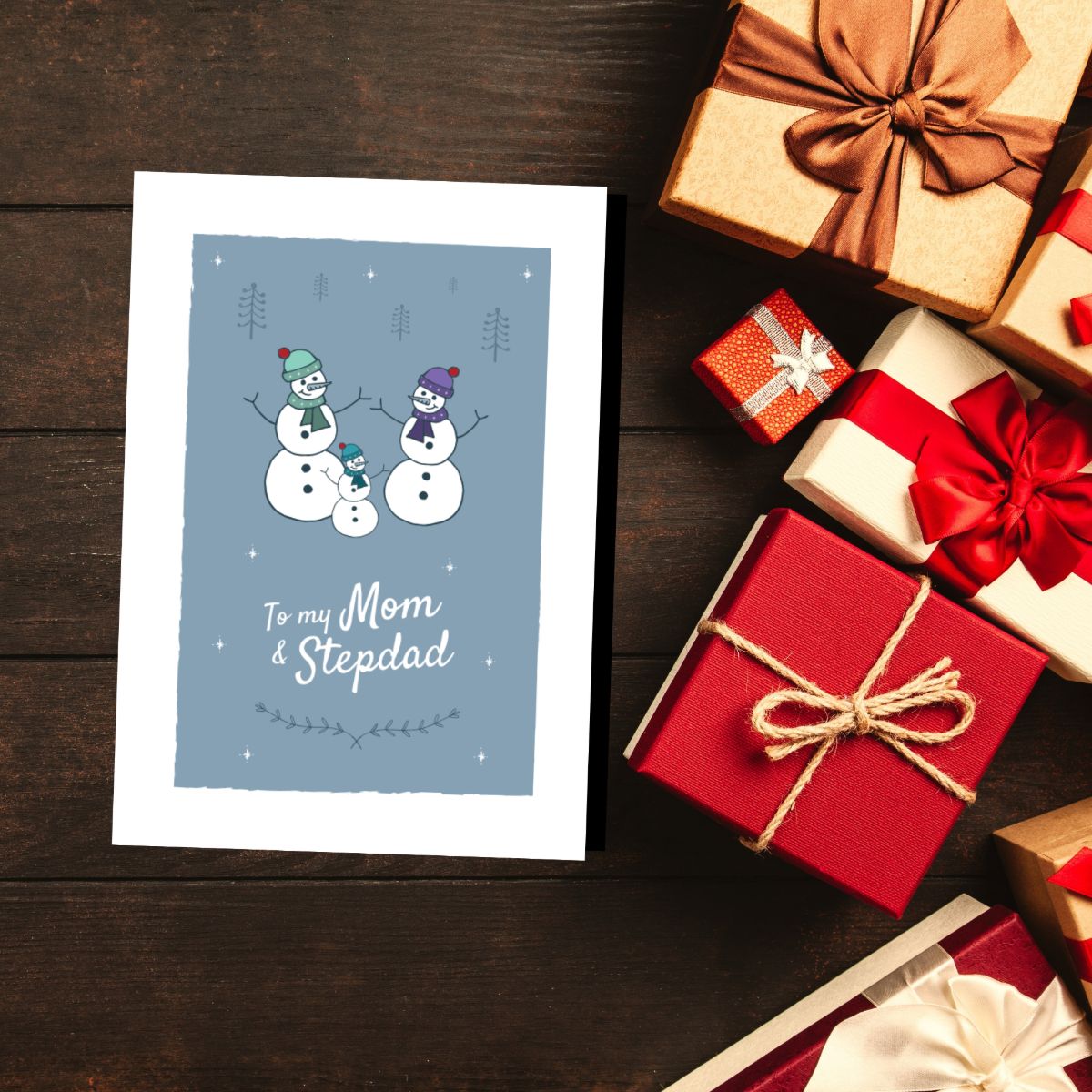 To my Mom and Stepfather Christmas Card Snowmen Design