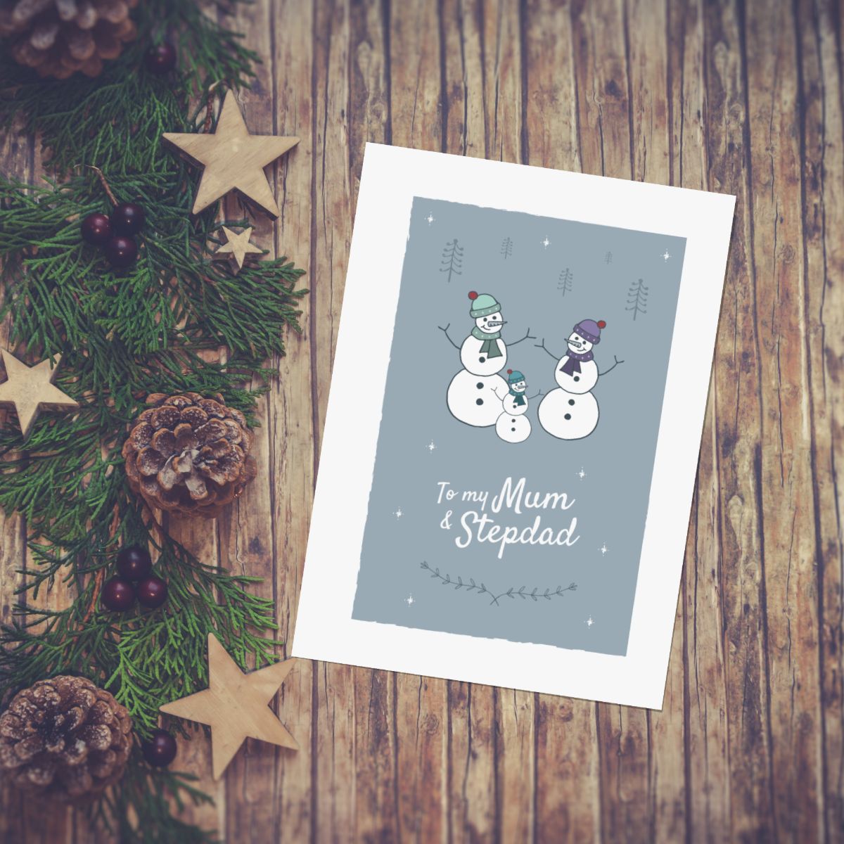 To my Mum and Stepdad Christmas Card Snowmen