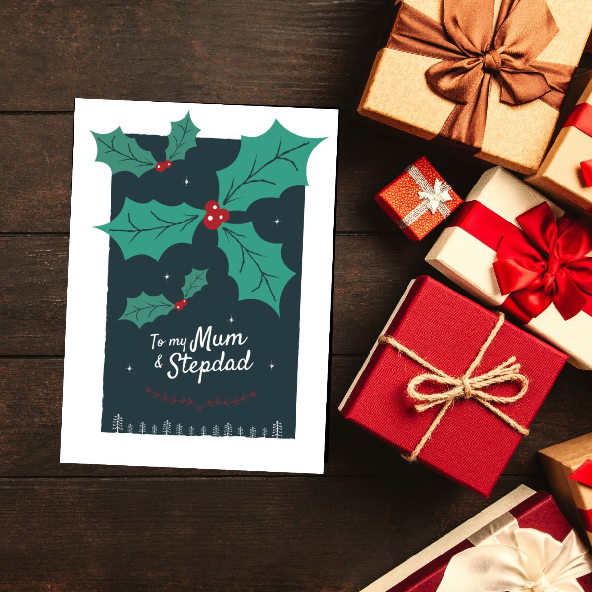 Traditional Mum and Stepdad Christmas Card