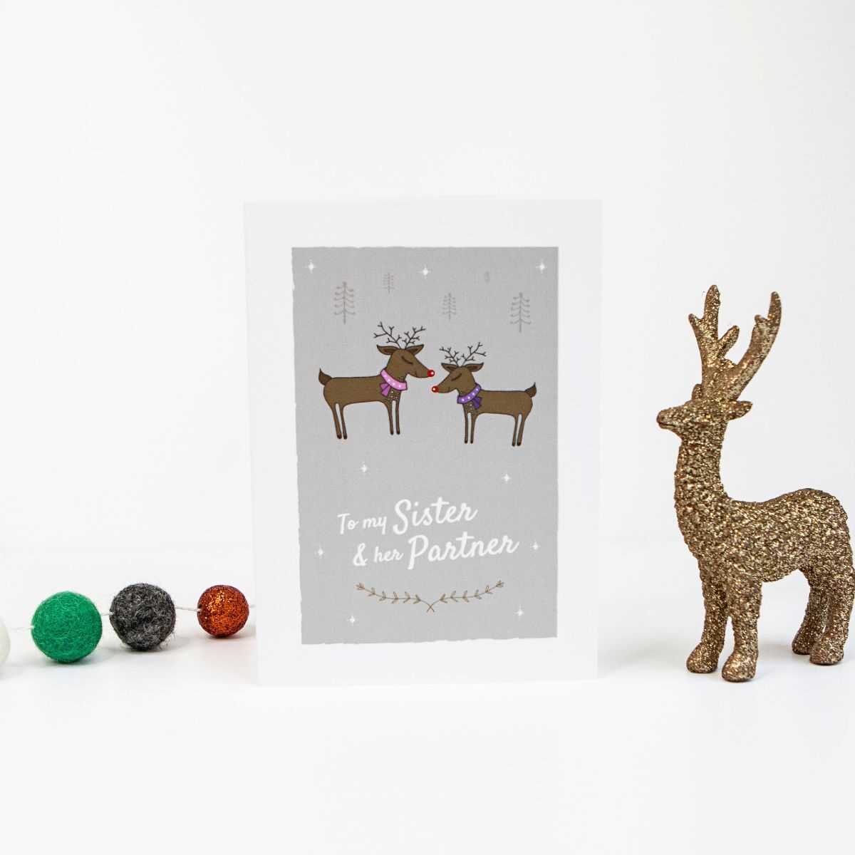 Reindeer Christmas Day Card to my Sister and her Partner