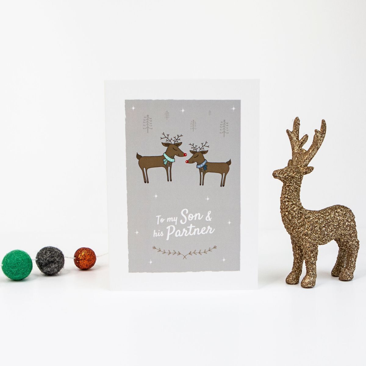 To my Son and His Partner Christmas Day Reindeer Greetings Card