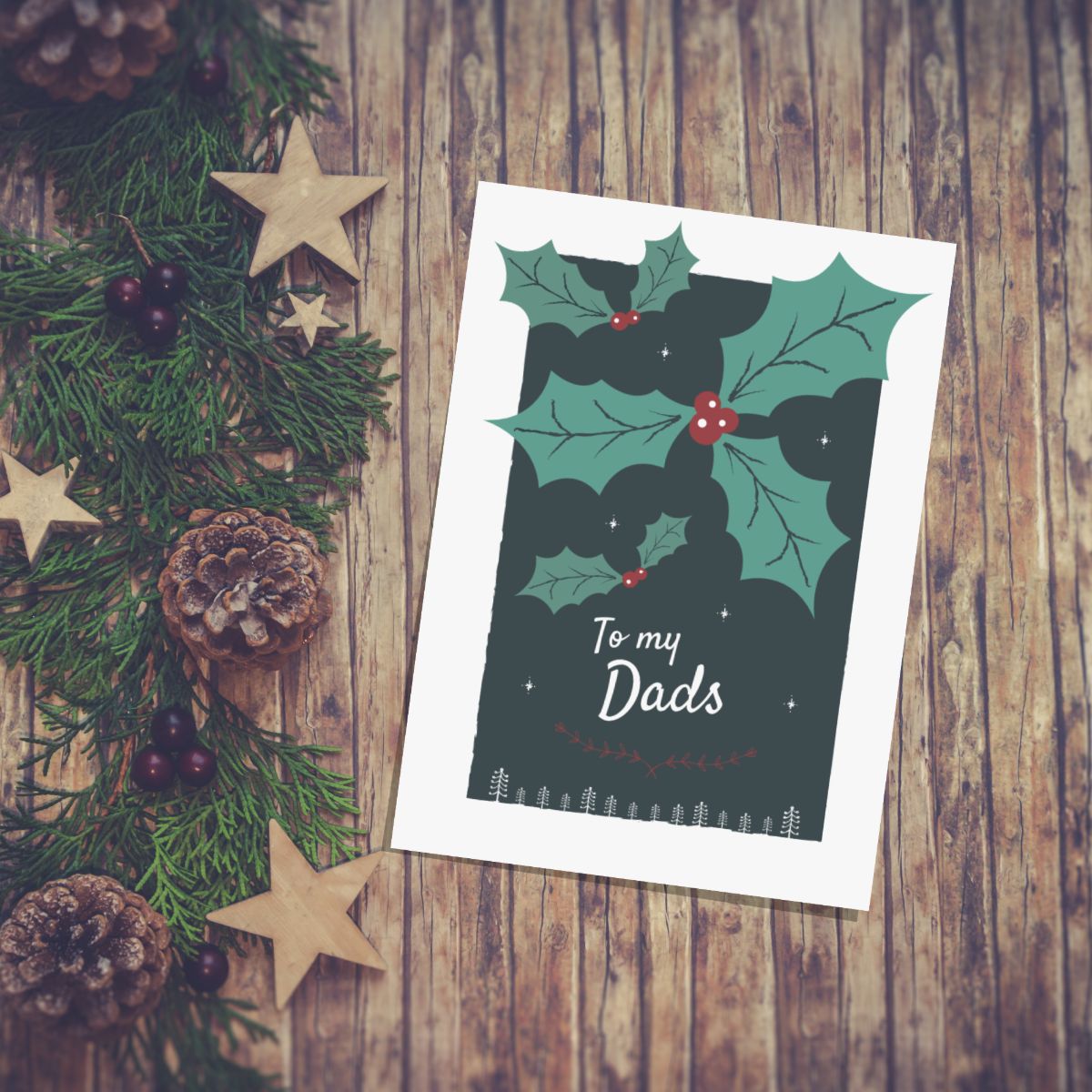 Christmas Card for 2 Gay Dads Holly Design