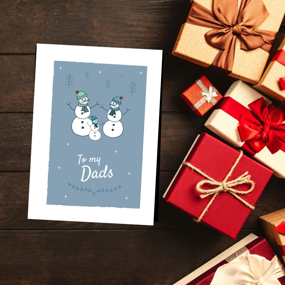 Two Gay Dads Snowmen Christmas Card