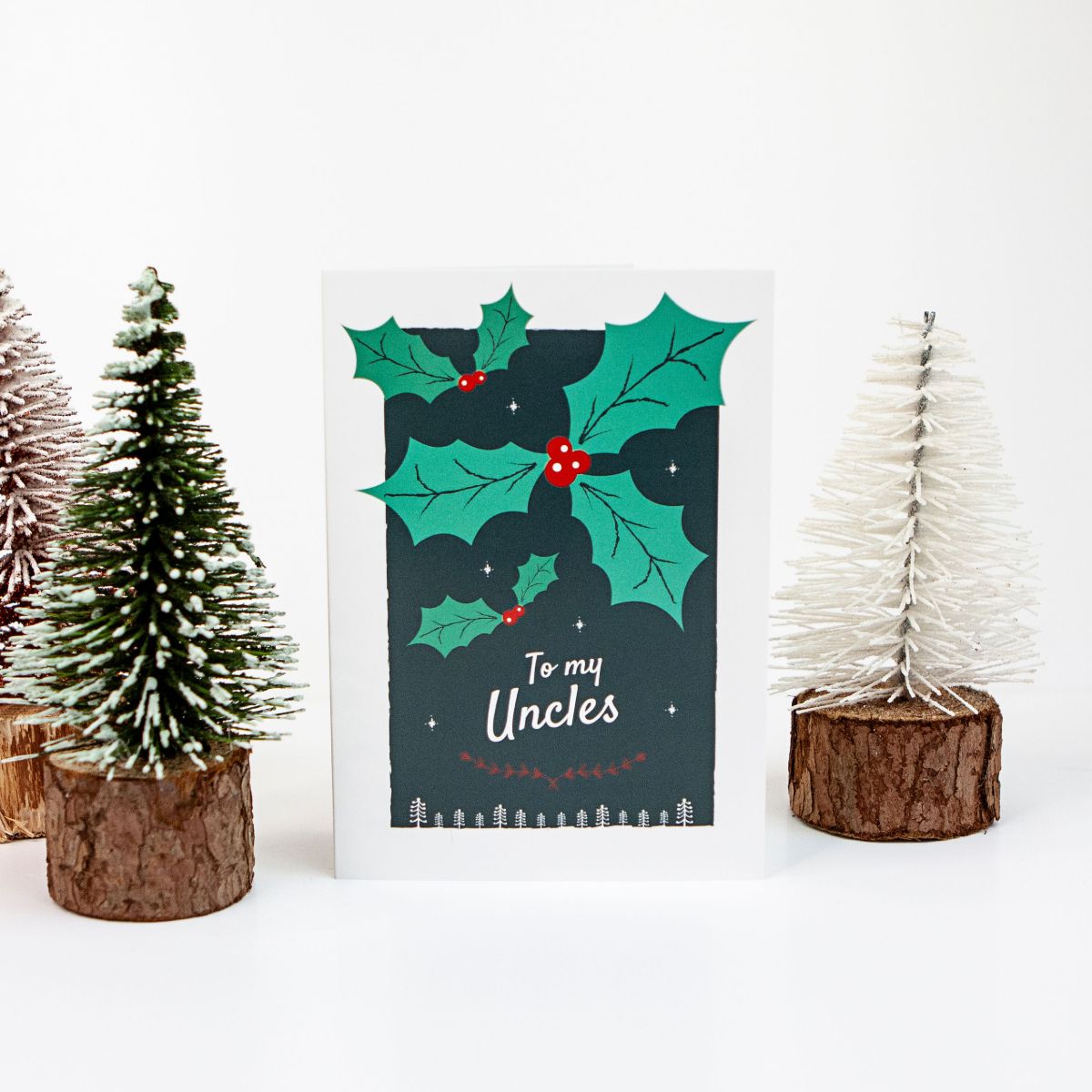 Holly Design Christmas Card for Two Uncles